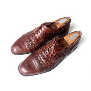 Vintage Men's Domani by Johnson & Murphy Brown Woven Oxford Dress Shoes Size 9.5